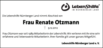 Traueranzeige von Renate Otzmann von Pegnitz-Zeitung